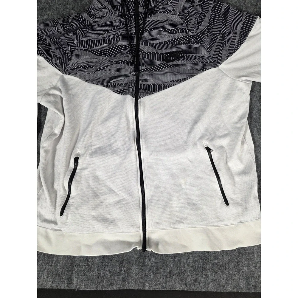 Nike Windrunner Full Zip Hoodie Men 2XL White Black Geometric Chevron 805138-100